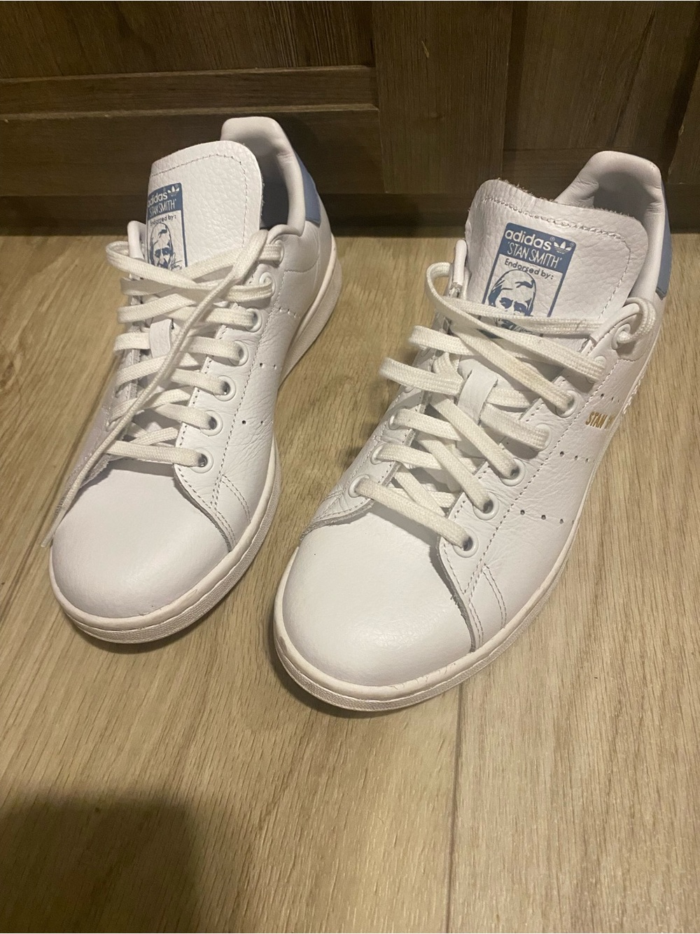 adidas White Sneakers with Light Blue Accents